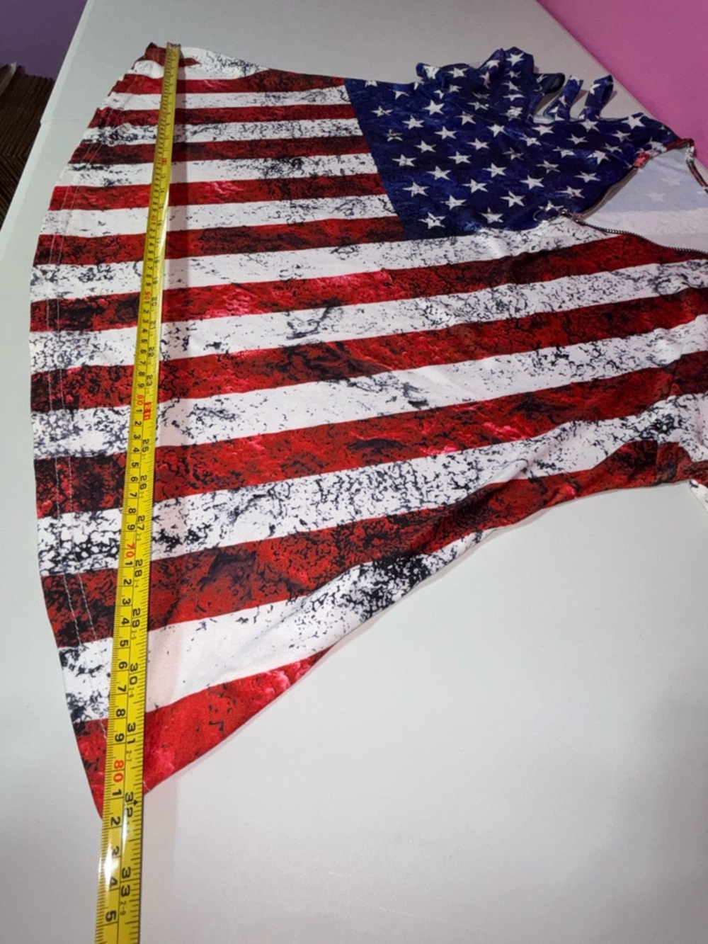 Women's Cold-Shoulder US Flag Print Tunic Top - Red, White & Blue - Picture 13 of 13